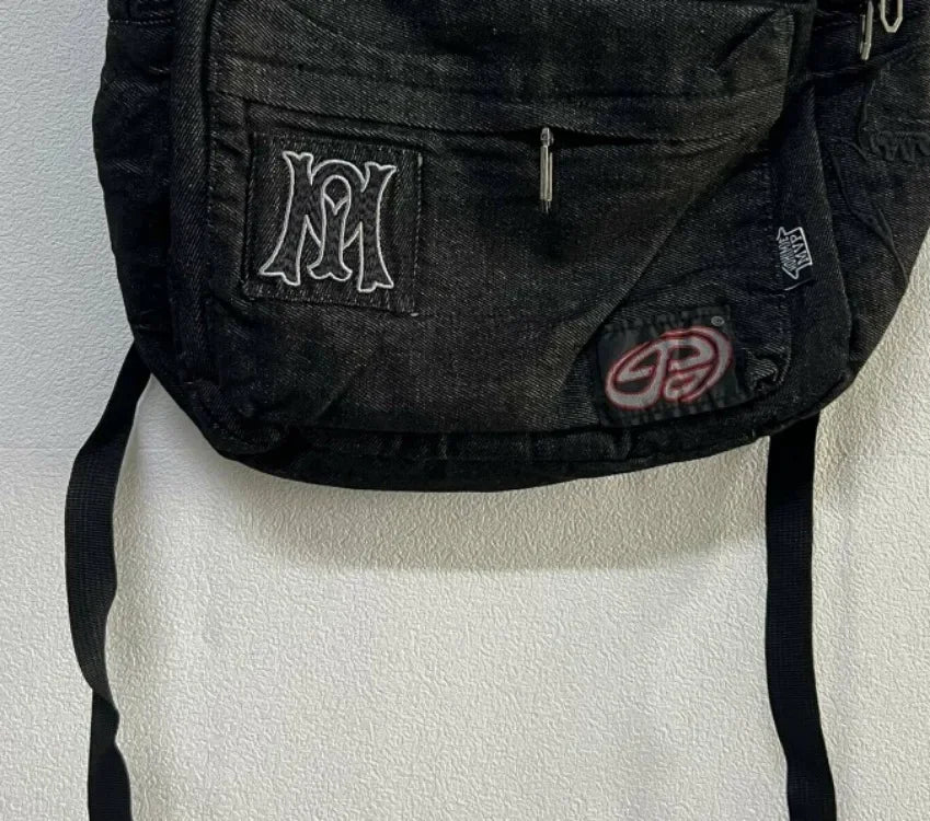 Y2K Aesthetic Embroidered Letter Backpack – Vintage Gothic Patchwork Schoolbag for Students, Casual Luxury Design