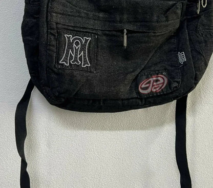 Y2K Aesthetic Embroidered Letter Backpack – Vintage Gothic Patchwork Schoolbag for Students, Casual Luxury Design