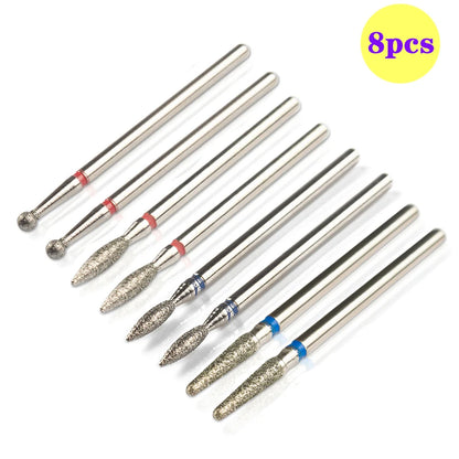 8pcs Diamond Nail Drill Bit Set - Rotary Electric Milling Cutters for Pedicure, Manicure, Cuticle Burr & Nail Tools Accessories