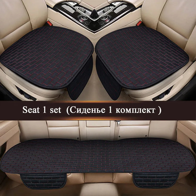 Universal Car Flax Seat Cushion Protector - Front and Rear Seat Cover Pad with Backrest Mat for Automotive Interiors