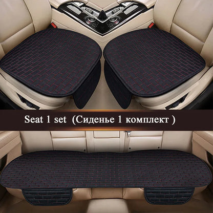 Universal Car Flax Seat Cushion Protector - Front and Rear Seat Cover Pad with Backrest Mat for Automotive Interiors
