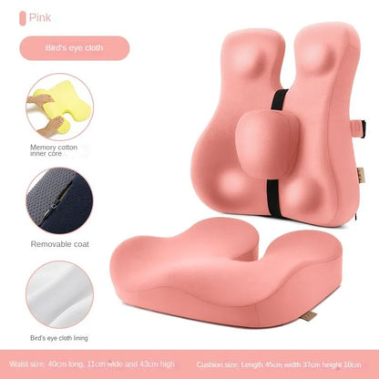 Memory Foam Seat Cushion & Back Support Pillow Set — Orthopedic Ergonomic Coccyx, Hip & Lumbar Relief for Office Chair & Car