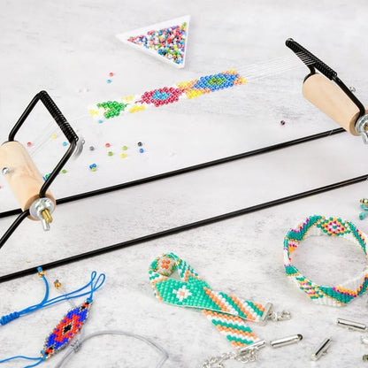 Easy-to-Use Beading Loom DIY Tool | Weaving with Elastic Band Charm | Czech Glass Beads Needle Included | Bracelet & Necklace Jewelry Making Kit