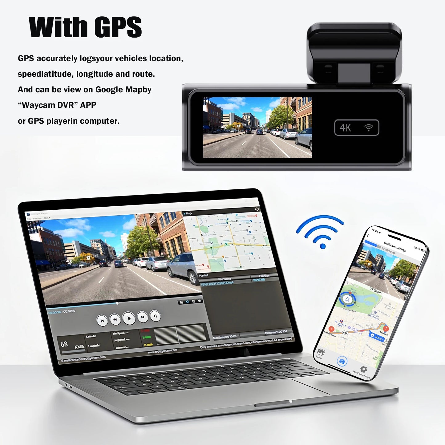 Aprilboy K6 4K WIFI Dash Cam - Front & Rear Dual Lens, 1080P Night Vision, Parking Monitor, Mini Car DVR