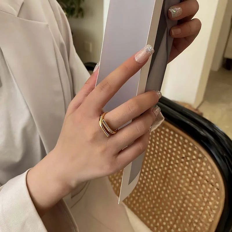 Fashion Silver Geometric Open Ring – Punk Irregular Adjustable Thick Couple Ring for Women & Men 2025 Party Jewelry Gift