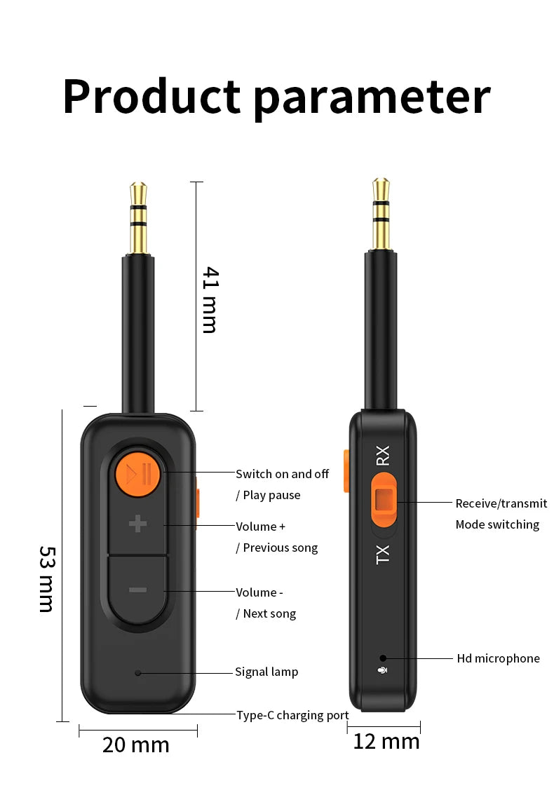 Bluetooth 5.4 Audio Transmitter Receiver – 3.5mm AUX HiFi Stereo Wireless Adapter with Mic for Car, Airplane, TV, PC & Headphones