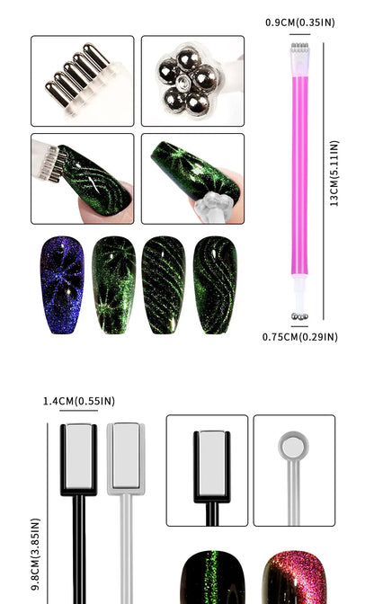 Magnetic Nail Art Wand Pen Set – 3D Cat Eye Gel Magnet Tool for UV Gel Polish & Magic Manicure Designs