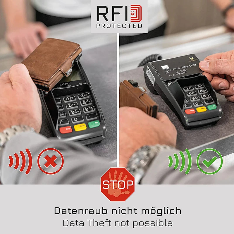 Pop-Up Credit Card Case with RFID Protection – Genuine Leather Wallet for Men & Women, Compartment for Notes and Coins