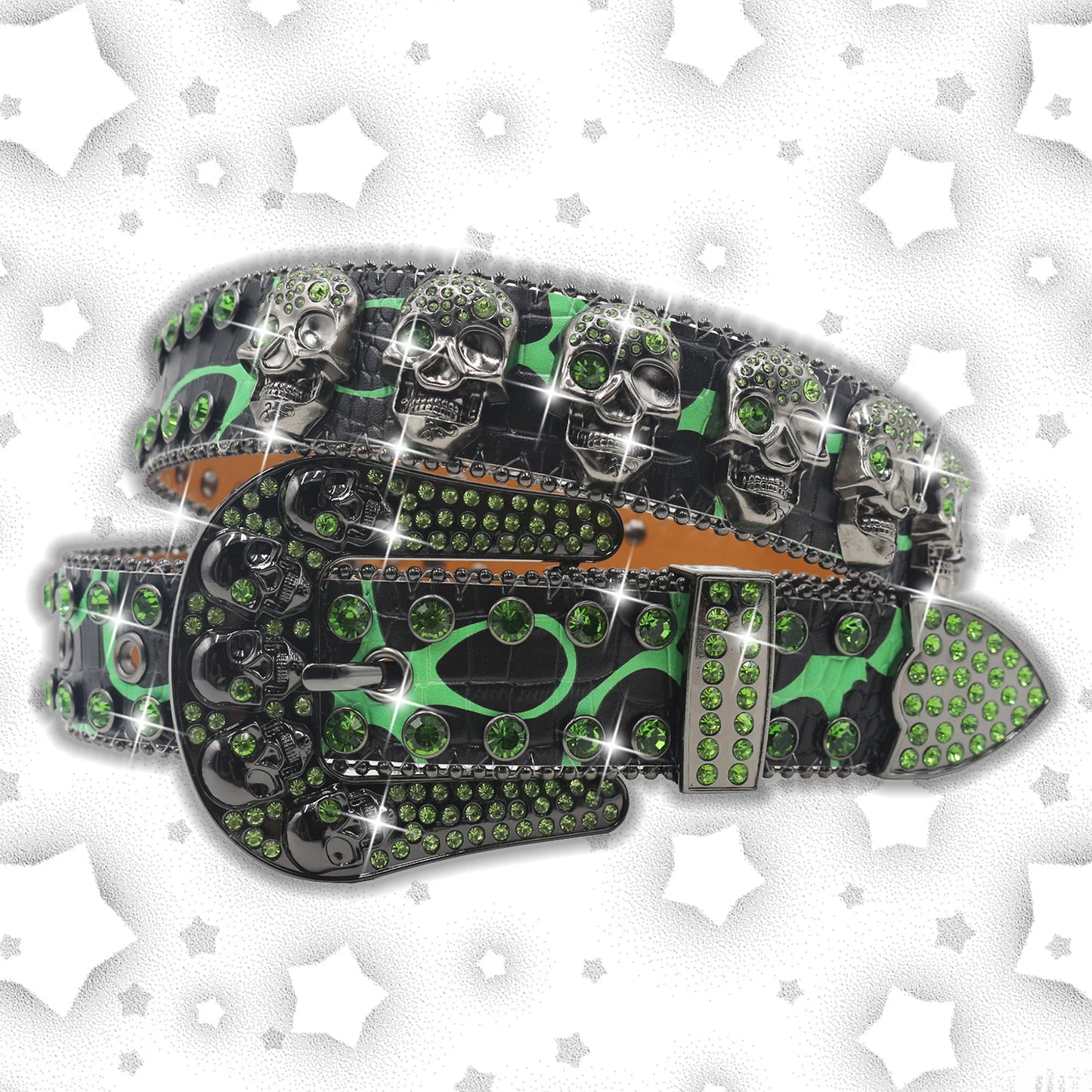 Men's & Women's Skull Rhinestone Western Denim Belt – Hip Hop Punk Y2K Shiny Rivet Artificial Diamond Design