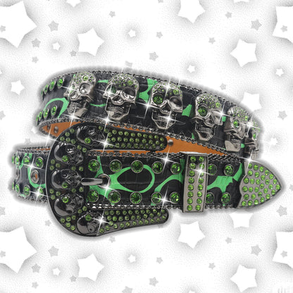 Men's & Women's Skull Rhinestone Western Denim Belt – Hip Hop Punk Y2K Shiny Rivet Artificial Diamond Design