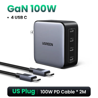 UGREEN 100W GaN 5-Port USB-C Charger – Fast Charger QC4.0/3.0 PPS for MacBook, Laptop, iPhone 16/15/14 Pro, Tablet