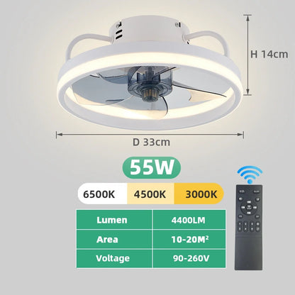 Modern LED Ceiling Fan Light with DC Motor - 6 Speed, Timer, Low Floor Attic Fan, Remote Control Decorative Light