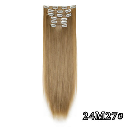 24-Inch 16 Clips-in Hair Extensions – Long Straight Synthetic Blonde & Black Hairpieces, Heat Resistant for Daily Use