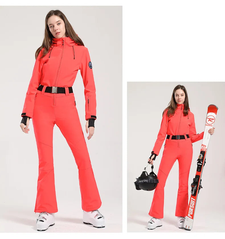 Gsou Women’s Winter Snow Jumpsuit – One-Piece Ski Suit, Thermal Waterproof & Windproof Outdoor Sportswear for Snowboarding