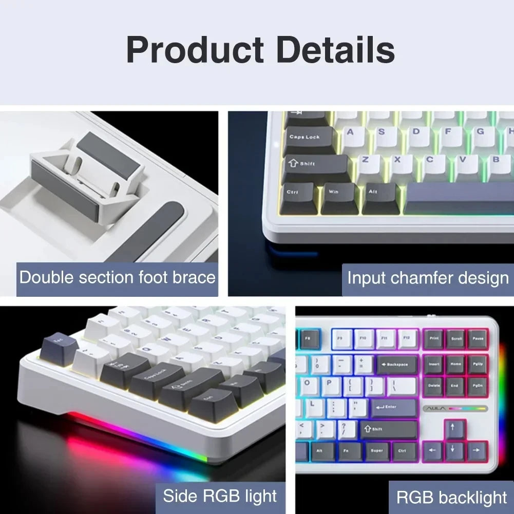 AULA F87 Pro Tri-Mode Mechanical Gaming Keyboard – Wired, 2.4G Wireless, Bluetooth, 87-Key RGB Hot-Swappable PBT, 8000mAh