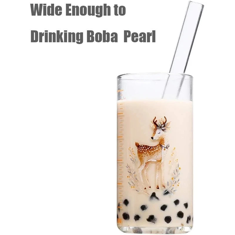 12/14mm Reusable Glass Drinking Straws — High Borosilicate, Straight Straws for Boba, Bubble Tea, Milkshakes, Smoothies, Fruit Cocktails, Bar Use