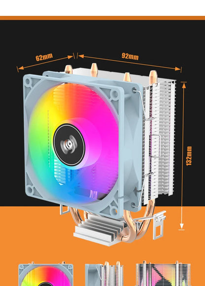 Aigo ICE200PRO CPU Air Cooler — 2 Heatpipe Radiator with 3-Pin PWM Quiet Fan for Intel LGA 115X/1200/1700 & AMD AM4/AM5