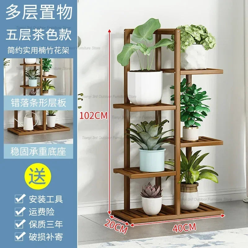 Nordic Wooden Plant Shelves - Indoor Flower Shelf for Living Room, Balcony, Garden Furniture, FYPS