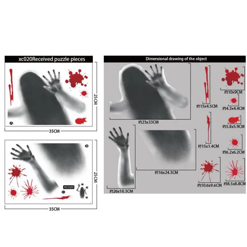 Horror Bloodstain Wall & Window Stickers – Handprint, Footprint & Skull Halloween Decorations 2024