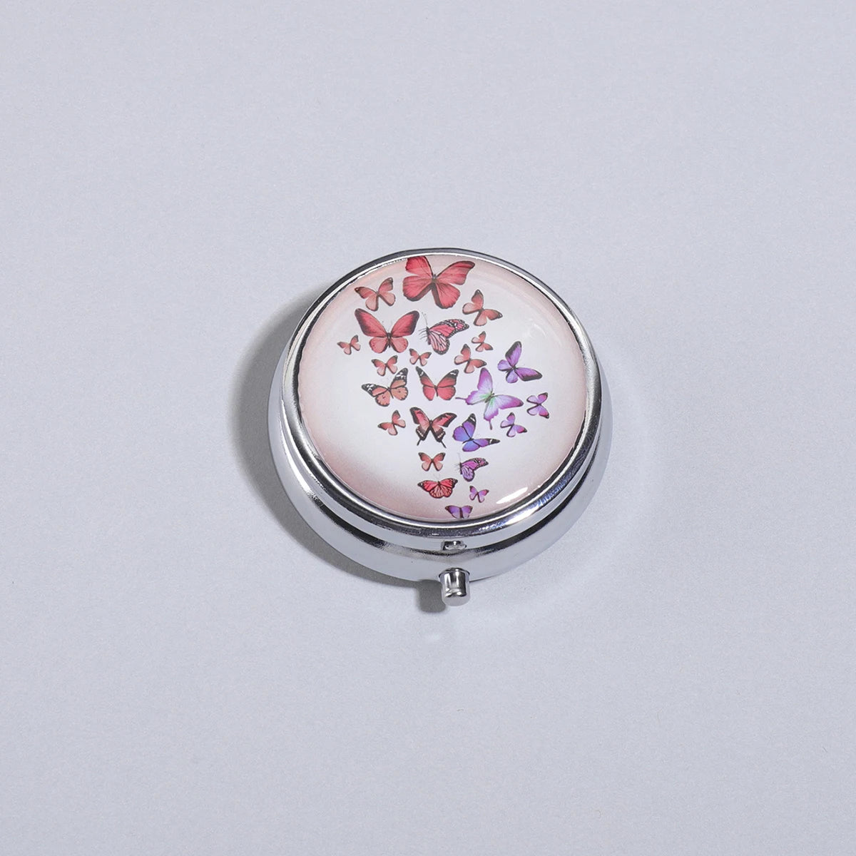 3-Compartment Stainless Steel Pill Box - Round Floral Medicine Organizer, Portable Capsule Case with Dividers