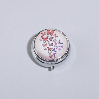 3-Compartment Stainless Steel Pill Box - Round Floral Medicine Organizer, Portable Capsule Case with Dividers
