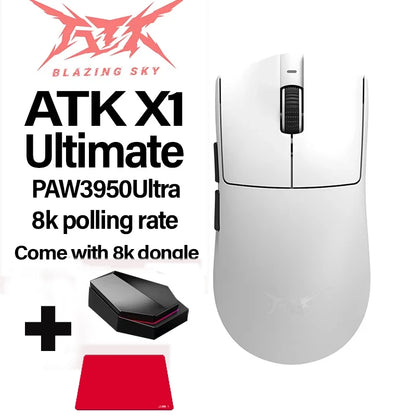 NEW ATK X1 Ultimate Wireless Gaming Mouse — PAW3950 Ultra, 8K Polling Rate, 2.4G, 0.3ms, 500mAh, 750IPS, 42,000 DPI for PC & Laptop