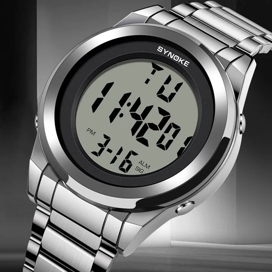 Men's Top Luxury Sports Watch – Stainless Steel Strap, Waterproof Digital Wristwatch with Backlight & Alarm