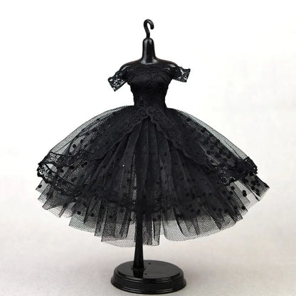 Mini Black Princess Doll Dress – Multilayer Lace Tutu Party Outfit for Blythe & BJD Dolls