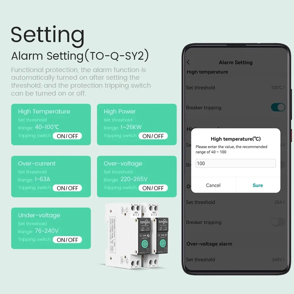 TUYA WiFi/ZigBee Smart Circuit Breaker – MCB with Over Current & Under Voltage Protection, Power Metering, 1-63A Remote Control Switch