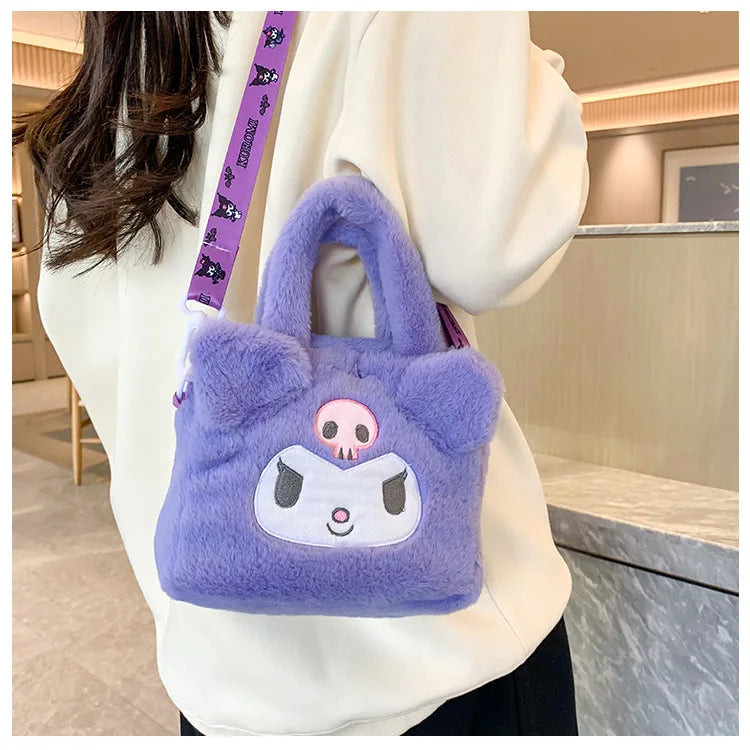 Sanrio Kawaii Plush Handbag – Kuromi, Cinnamoroll, My Melody Cartoon Anime Cosmetic & Travel Storage Bag for Women & Girls – Perfect Gift
