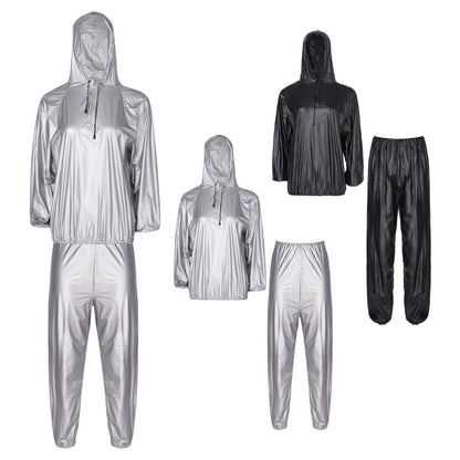 Unisex PVC Sauna Suit — Long Sleeve Top & Elastic Waistband Pants for Men & Women, Slimming Fitness Workout Outfit