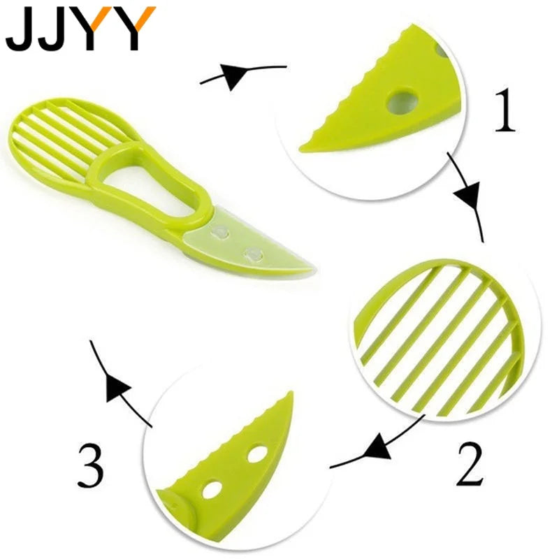 JJYY 3-in-1 Avocado Slicer: Shea Corer, Butter Fruit Peeler, Cutter & Pulp Separator - Plastic Kitchen Vegetable Tool