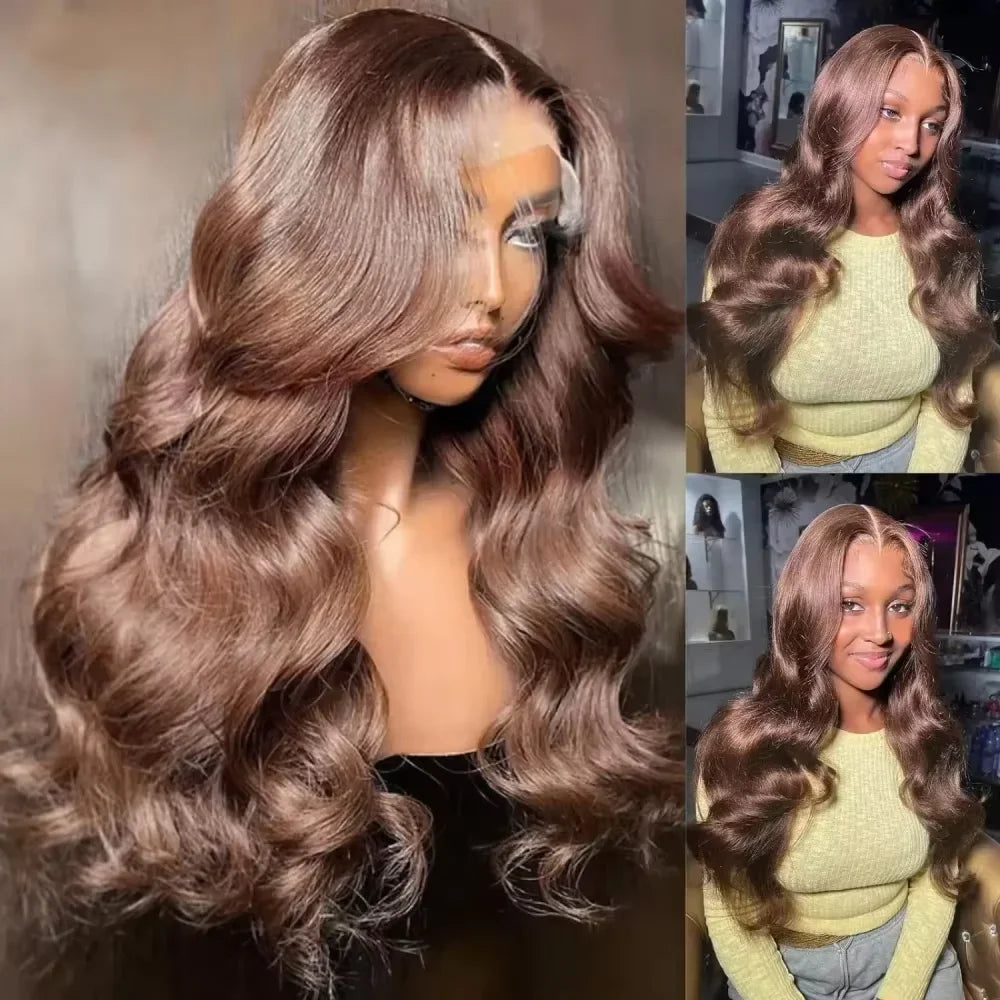 13x6 HD Lace Front Wig – Dark Brown Body Wave Human Hair Wig, 36 Inch Pre-Plucked Brazilian Chocolate Brown Lace Frontal Wig