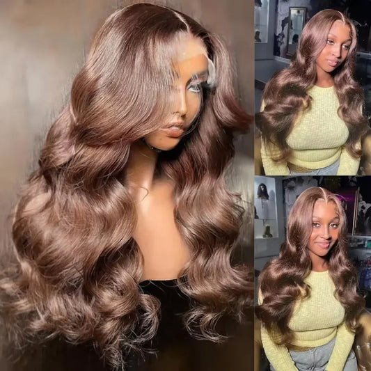 13x6 HD Lace Front Wig – Dark Brown Body Wave Human Hair Wig, 36 Inch Pre-Plucked Brazilian Chocolate Brown Lace Frontal Wig