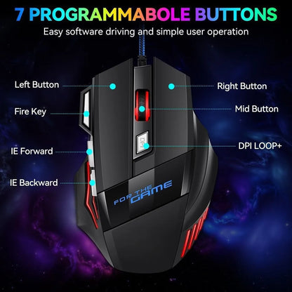 Hyperspeed USB Gaming Mouse | RGB Backlit Ergonomic 7D Wired Mouse for Laptop & PC Gamer