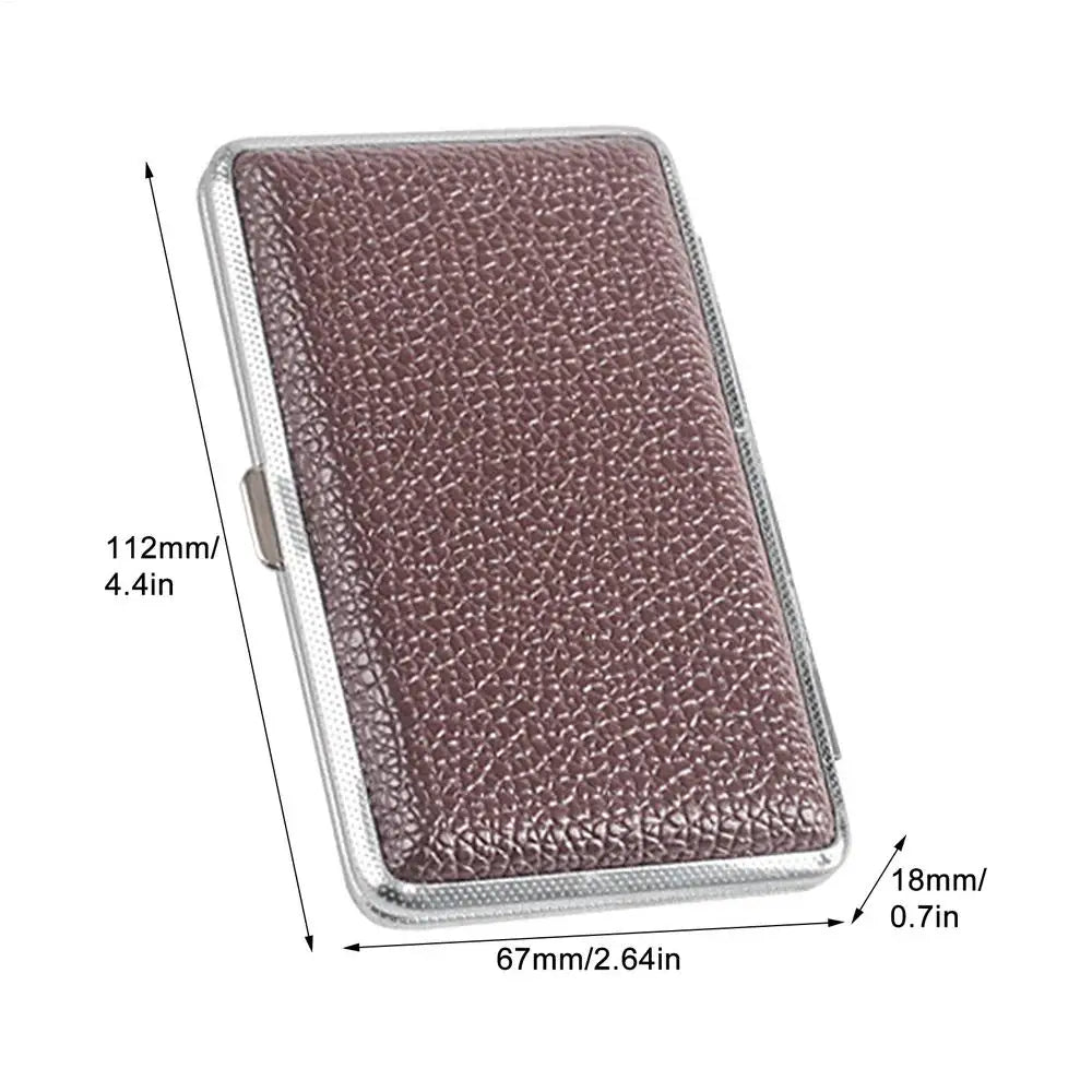 Portable Leather Cigarette Case - 20-Stick Slim Metal Frame Holder for Cigarettes and Cigars