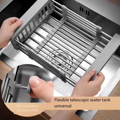 Folding Stainless Steel Kitchen Sink Drain Rack – Space-Saving Dish Drain Basket & Sink Organizer