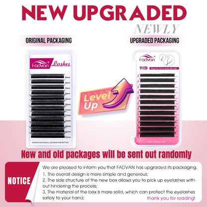 FADVAN YY Shape Eyelash Extensions – 2D/3D Faux Mink Premade Fan Lashes 8-15mm, Black & Brown, L+/L/LU(M)/C/D/DD Split Tip