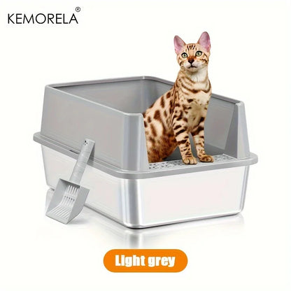 Super Large XL Stainless Steel Cat Litter Box with Lid – High Side Closed Design for Large & Small Cats, Includes Scoop