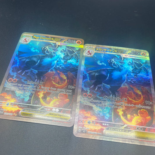 DIY PTCG Mega Charizard X Card - Japanese & English Version Refractive Color Flash Game Collection Trading Card