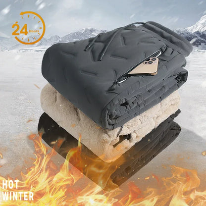 Men’s Winter Down Cotton Pants — Waterproof Thickened Wool Jogger with Zipper Pockets, Warm Outdoor Ski Pants, 7XL