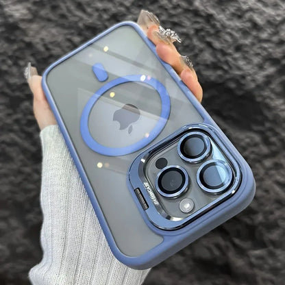 Luxury Magnetic Shockproof Phone Case - MagSafe Compatible iPhone Cover with Stand & Glass Lens Protection for iPhone 17 16 15 14 13 12 11 Pro Max