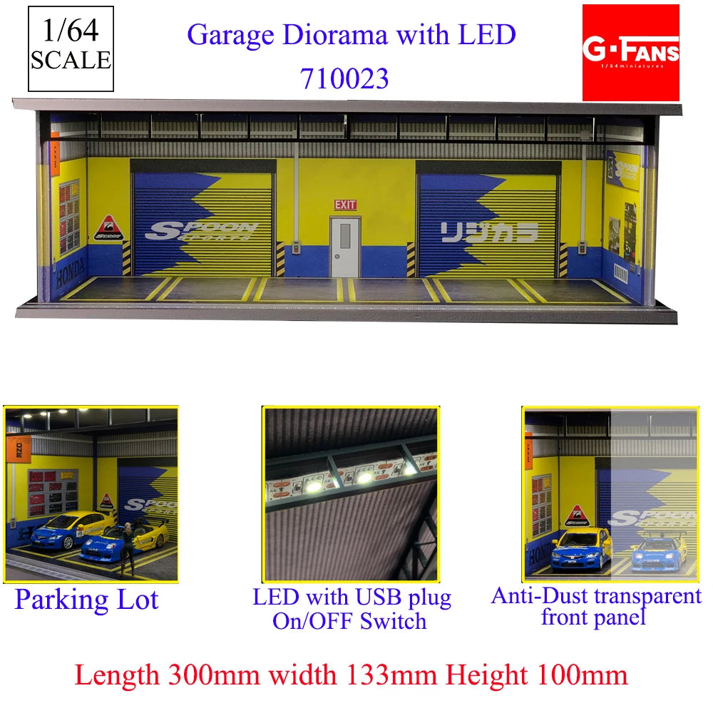 GFans 1:64 Scale Diorama Car Garage Model – LED Lighted Parking Lot DIY City Set for Collection & Display Gifts