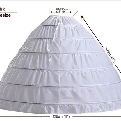 6-Hoop Crinoline Petticoat - White Long Wedding Dress Underskirt for Ball Gowns