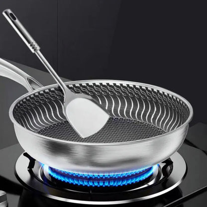 Tri-Ply 316 Stainless Steel Wok Pan with Double-Sided Honeycomb Skillet - Suitable for All Stoves