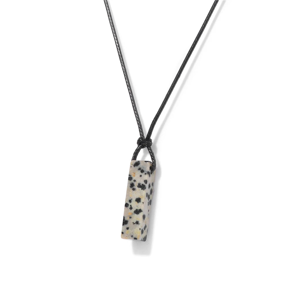 Men's Vintage Rectangle Obsidian Pendant Necklace – Natural Tiger Eye & Labradorite Gem, Leather Rope Braid Healing Jewelry