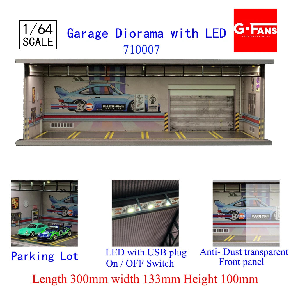 GFans 1:64 Scale Diorama Car Garage Model – LED Lighted Parking Lot DIY City Set for Collection & Display Gifts