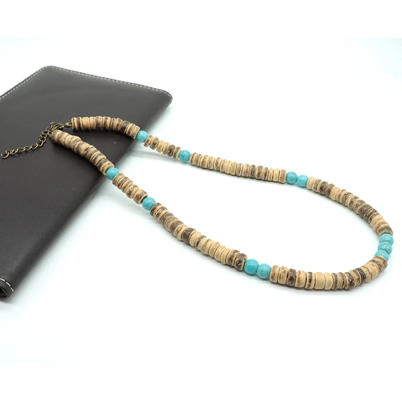 Noter Men’s Natural Coconut Beads Necklace – 19-Inch Handmade Wooden Choker for Casual Jewelry & Gifts
