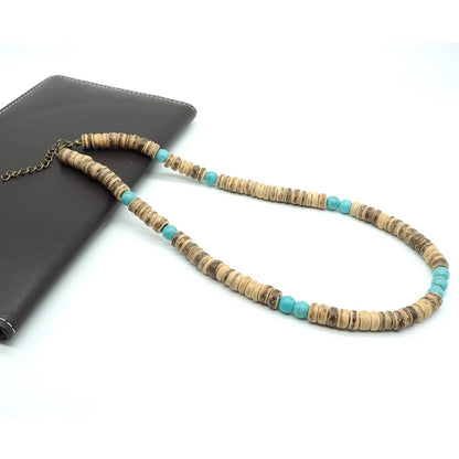 Noter Men’s Natural Coconut Beads Necklace – 19-Inch Handmade Wooden Choker for Casual Jewelry & Gifts