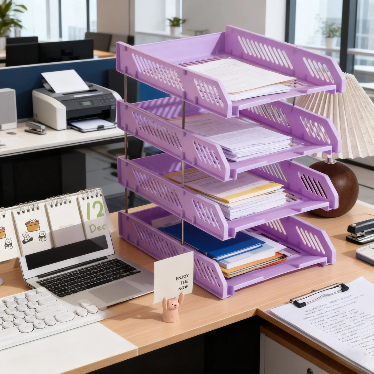 4-Tier File Tray Organizer - Detachable Multi-Layer Document Rack with Hollow Compartments